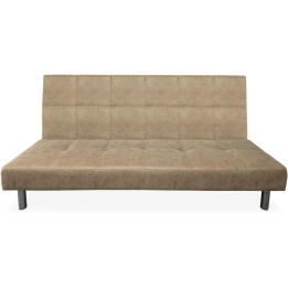 Sofá Cama 3 Plazas de Diseño Moderno, Estructura de Madera, Tapizado Color Piedra, 188x88x88 cm