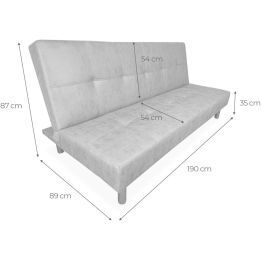 Sofá Cama 3 Plazas de Diseño Moderno, Estructura de Madera, Tapizado Color Cemento, 188x88x88 cm