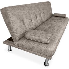 Sofá Cama 3 Plazas de Diseño Moderno con Cojines Decorativos, Estructura de Madera, Color Gris Cemento, 188x88x88 cm