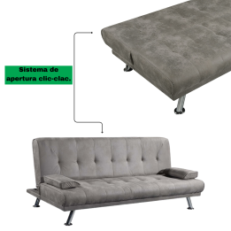 Sofá Cama 3 Plazas de Diseño Moderno con Cojines Decorativos, Estructura de Madera, Color Gris Cemento, 188x88x88 cm