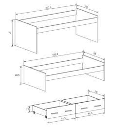 Cama Nido Juvenil Doble con Cajones de Almacenaje – Mauvella y Negro, 202,6 cm Largo x 98 cm Ancho x 72 cm Alto, Primera Calidad