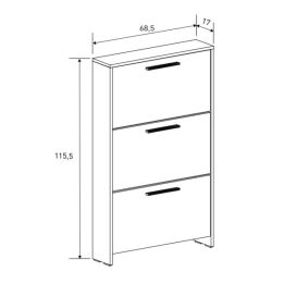 Zapatero con 3 Puertas, Mueble para Zapatos Estrecho en Color Mauvella, Medidas: 115 cm (Alto) x 68,5 cm (Ancho) x 17 cm (Fondo)