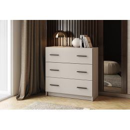 Cómoda de 3 Cajones para Dormitorio, Cajonera Dormitorio, Acabado en Beige y Negro, 80 cm (Lar) x 81 cm (Al) x 34,4 cm (Fon)