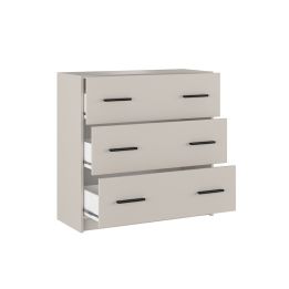 Cómoda de 3 Cajones para Dormitorio, Cajonera Dormitorio, Acabado en Beige y Negro, 80 cm (Lar) x 81 cm (Al) x 34,4 cm (Fon)