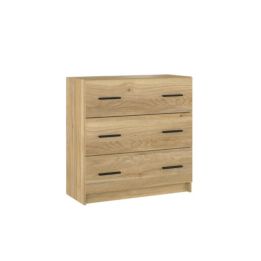 Cómoda de 3 Cajones para Dormitorio, Cajonera Dormitorio, Acabado en Mauvella y Negro, 80 cm (Lar) x 81 cm (Al) x 34,4 cm (Fon)