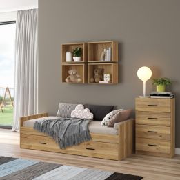 Cama Nido con 1 Cajón de Almacenaje – Mauvella y Negro, 202,6 cm Largo x 98 cm Ancho x 58 cm Alto, Alta Resistencia.