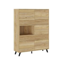 Conjunto de Salón Mueble Completo: Bajo TV, Vitrina, Estantería Decorativa y 2 Estantes - Color Mauvella Rayas