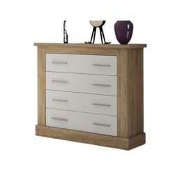 Cómoda 4 Cajones, Acabado en Blanco y Cambrian, Medidas: 91,5 cm (Ancho) x 90,8 cm (Alto) x 39,6 cm de (Fondo)
