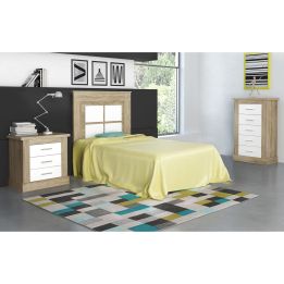 Pack Cabecero de 110 x 120 cm + 1 Mesita de Noche + Sinfonier, Color Cambria y Blanco (para Cama de 135-140 o 160)