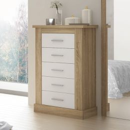 Pack de Dormitorio con Cabecero de 160 x 120 cm + 2 Mesitas de Noche + Sinfonier | Color Cambria y Blanco