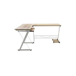 Mesa de Ordenador Esquinera Metálica en MDF Cambria y Blanco, 158x120x73cm - Espacio para Teclado y Torre