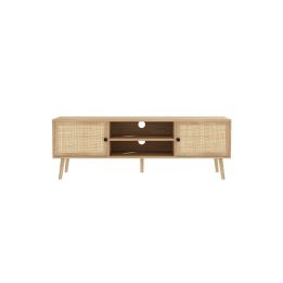 Mueble Mesa TV de Ratán en Color Natural 150x39x49 cm - 2 Puertas - Estilo y Durabilidad.