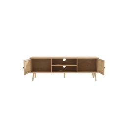 Mueble Mesa TV de Ratán en Color Natural 150x39x49 cm - 2 Puertas - Estilo y Durabilidad.